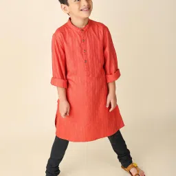 Fabindia Red Viscose Blend Dobby Long Kurta image 5