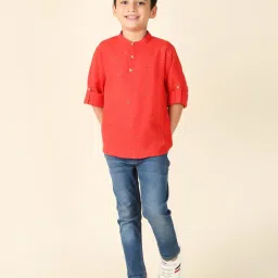Fabindia Kids Red Printed Full Sleeves Short Kurta image 5
