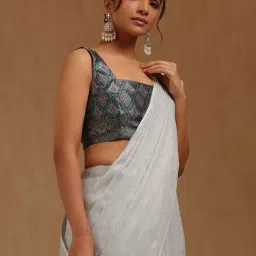 Soch Blue Linen Solid Saree With Unstitched Blouse Piece-image-55