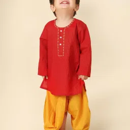 Fabindia Red Cotton Blend Embroidered Dhoti Set image 5