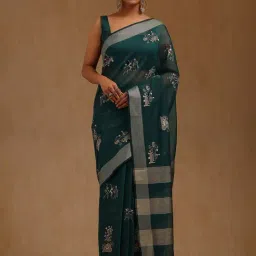 Soch Green Chanderi Tribal Saree With Unstitched Blouse Piece-image-66