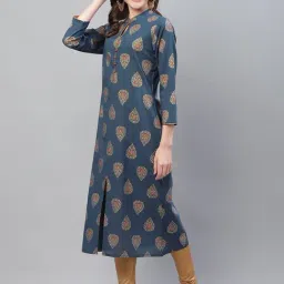 Vaamsi Blue Cotton Printed A Line Kurta image 3
