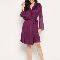 Clovia Purple Plain Robe-image-34