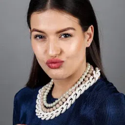 Odette Chunky Multilayered Acrylic White & Beige Mixed Necklace for Women image 2