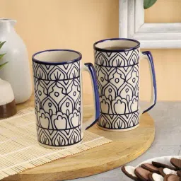VarEesha Mehraab Off-White & Blue Ceramic Coffee Mug (0.5 L) - Set of 2-image-62