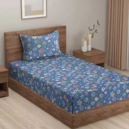 HOSTA HOMES Blue Cotton 280 TC Single Bedsheet with 1 Pillow cover-picture-11
