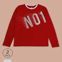 Pantaloons Baby Kids Red & White Cotton Printed Full Sleeves T-Shirt-image-40