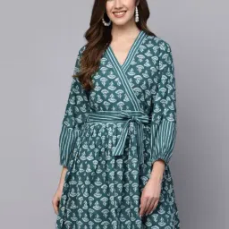 Stylum Teal Green Cotton Floral Print A-Line Dress-picture-8