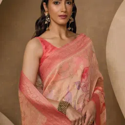 Soch Peach Chanderi Woven Design Saree With Unstitched Blouse Piece-picture-16