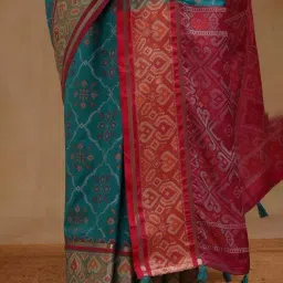 Soch Turquoise Printed Saree With Unstitched Blouse Piece image 5