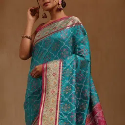 Soch Turquoise Printed Saree With Unstitched Blouse Piece-image-56