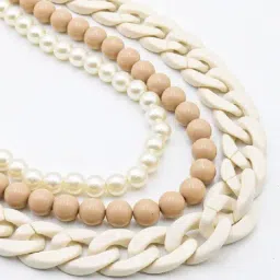 Odette Chunky Multilayered Acrylic White & Beige Mixed Necklace for Women image 4