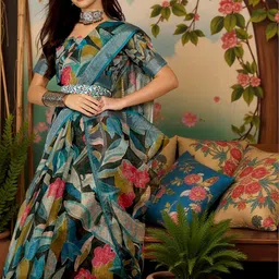 GULKEE FAB Floral Zari Designer Saree image 4