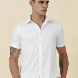 Thomas Scott White Slim Fit Self Pattern Shirt-image-64
