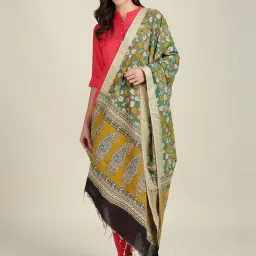 Dupatta Bazaar Green Cotton Floral Print Dupatta image 1