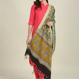 Dupatta Bazaar Green Cotton Floral Print Dupatta image 4