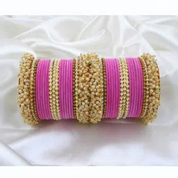 Shasmi Pink Glass Artificial Stones & Beads Bangle image 1