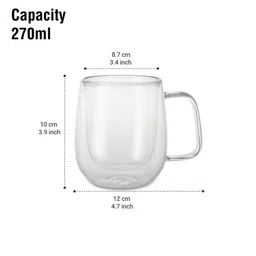 Treo Transparent & Black Solid Borosilicate Glass Transparent Tea/Coffee Mug image 3