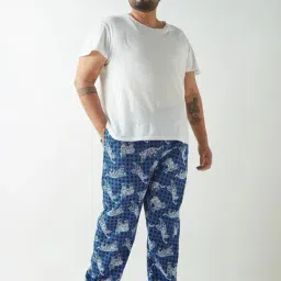 Bewakoof Men's Blue All Over Printed Plus Size Pyjamas image 5