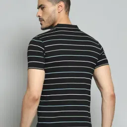 Cloak & Decker by Monte Carlo Black Cotton Blend Regular Fit Stripes Polo T-Shirt image 2