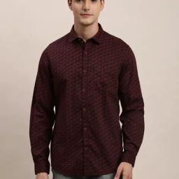 Turtle Maroon Cotton Slim Fit Printed Shirt-picture-43