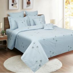 Swayam 250 TC Floral Print Cotton Satin Double Bed Sheet with 2 Pillow Cover Blue (Queen)-image-2