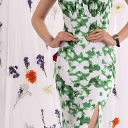 VANGULL Tie And Dye Printed Satin Fit & Flare Midi Dress image 5