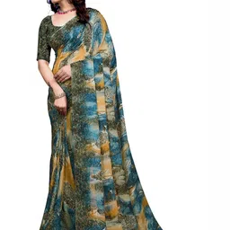 KANOODA Colourblocked Pure Georgette Saree-image-0