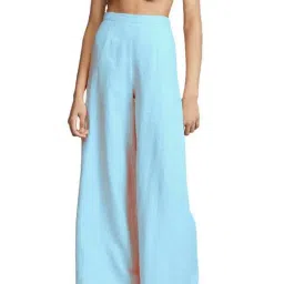 PATRORNA Light Blue Loose Fit Mid Rise Palazzos-image-8
