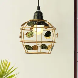 ExclusiveLane Golden & Green Iron Lush Foliage' Handcrafted Hanging Pendant Lamp Shade-image-5