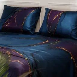 Stoa Paris Blue Polyester Printed 300 TC King Bedsheet with 2 Pillow Covers image 4