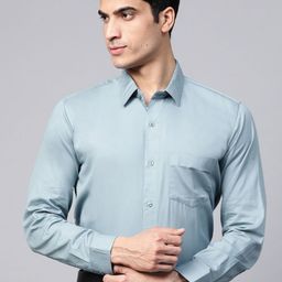 DENNISON Men Smart Slim Fit Solid Spread Collar Cotton Formal Shirt-picture-4