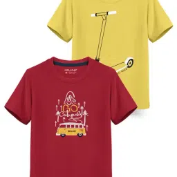 HELLCAT Kids Yellow & Red Printed T-Shirt (Pack Of 2)-image-30