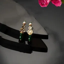 Dugran By Dugristyle Kundan & Pearls Green Drop Earrings for Women-picture-21