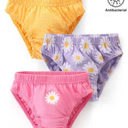 Babyhug 100% Cotton Antibacterial Panties With Floral Print Pack Of 3 - Yellow Purple & Pink-picture-18