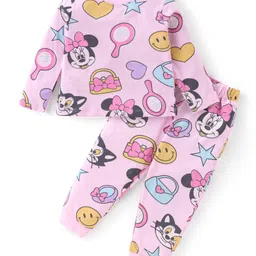 Babyhug Disney Cotton Knit Full Sleeves Night Suit With Minnie Mouse Print - Pink-picture-10