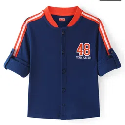 Babyhug Cotton Knit Full Sleeves Rib Collar Solid Shirt with Number Embroidery - Navy Blue-picture-23