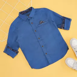 Pantaloons Junior Cotton Full Sleeves Solid Shirt - Blue-picture-17