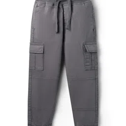 Pine Kids Cotton Elastane Woven Full Length Solid Trouser With Cargo Pockets - Grey-picture-19