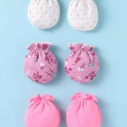 Ben Benny Interlock Knit Mittens Set with Floral & Hearts Print Pack of 3 - Pink & White-picture-41