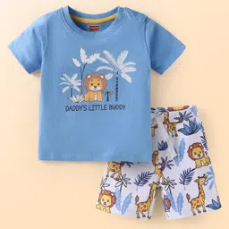Babyhug Single Jersey Knit Half Sleeves Animal Print T-Shirt & Shorts Set - Blue & Grey-picture-15