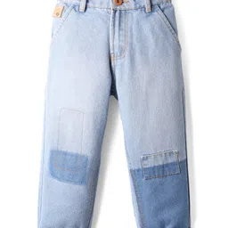 Little Kangaroos Woven Full Length Washed Denim Jeans with Patch Detailing - Light Blue-image-57