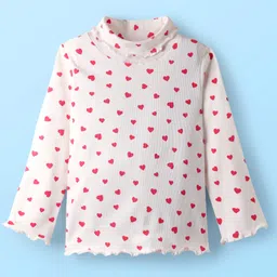 Babyhug Cotton Knit Full Sleeves Turtle Neck Winter T-Shirt with Heart Print - White-picture-11