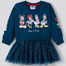 Bonfino Disney Terry Knit Full Sleeves Dress with Minnie & Friends Graphic & Foil Print - Navy Blue image 1