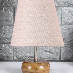 Devansh Jute Round Small Natural Wood Table Lamp - White image 2