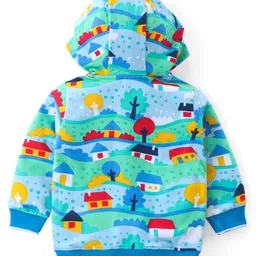 Babyhug Cotton Knit Full Sleeves Hooded Sweatshirt with Country Theme Print - Sky Blue image 2