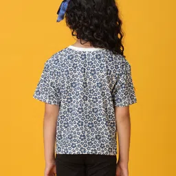 Anthrilo Cotton Half Sleeves Floral Printed Tee - Blue & White image 3