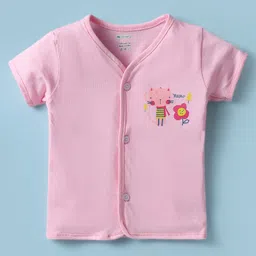 OHMS Single Jersey Knit Half Sleeves Front Open Jhablas With Hearts & Floral Print Pack Of 3 -Red White & Pink image 2