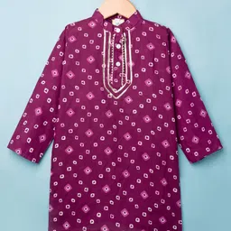 teentaare Teentaaare Cotton Woven Full Sleeves Kurta Pajama Set with Bandhani Print - Purple image 2