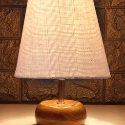 Devansh Jute Round Small Natural Wood Table Lamp - White image 3